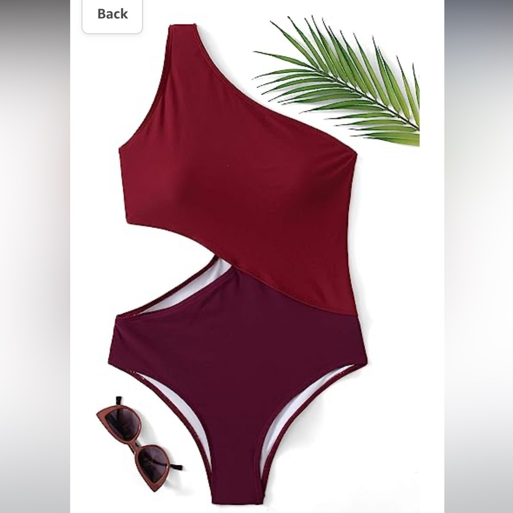 Amazon One-Shoulder Cutout Swim One Piece - Burgundy